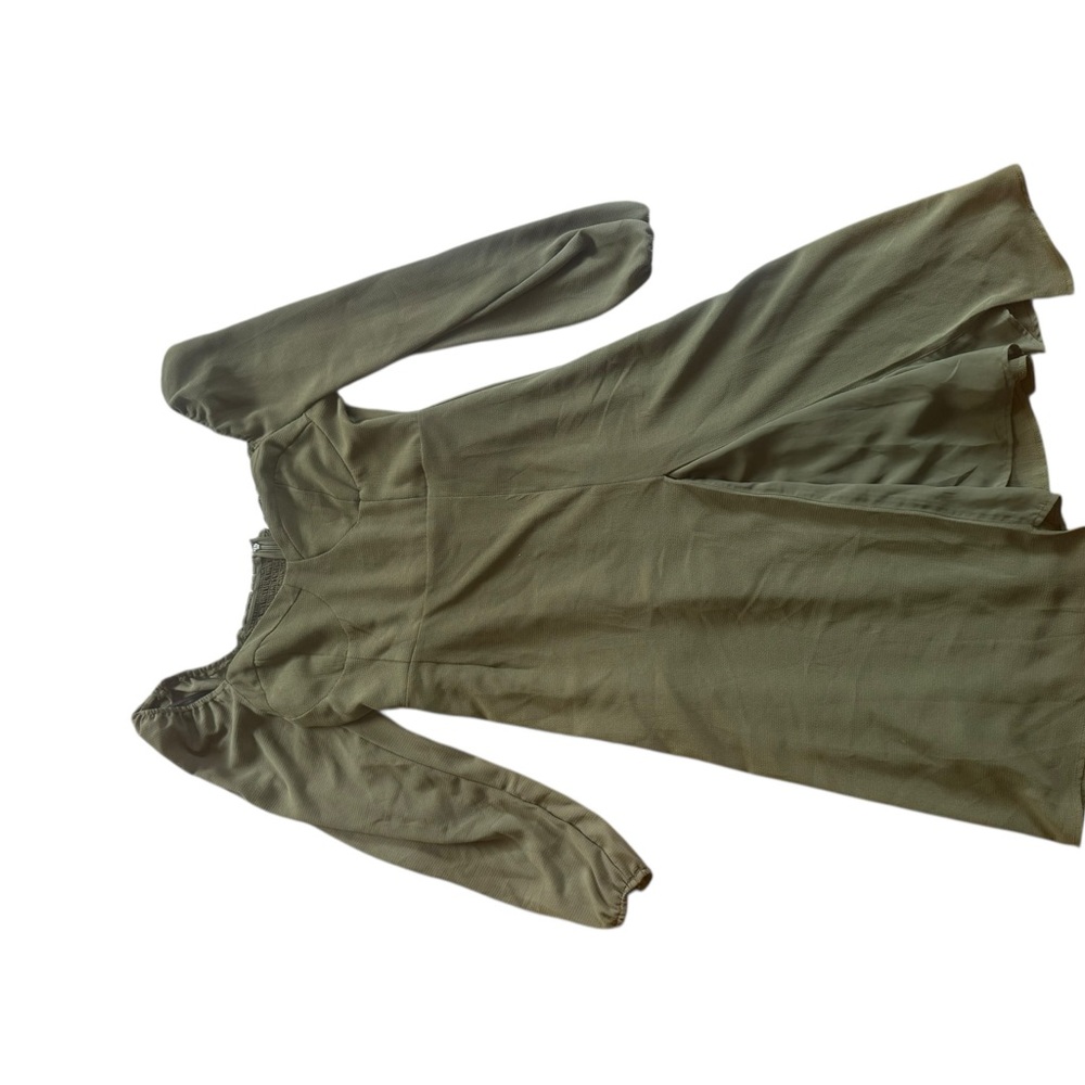 Chic Olive Green Textured Dress with Zip Closure – Size L